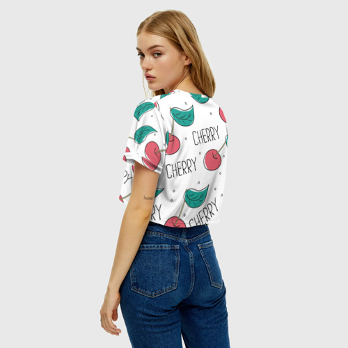 Женская футболка Crop-top 3D Вишенки Cherry, цвет 3D печать - фото 5