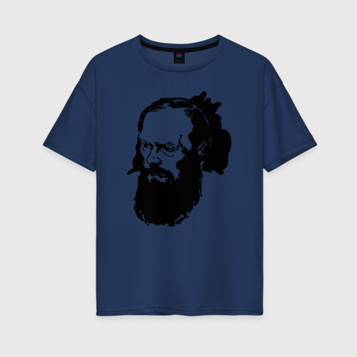 Женская футболка хлопок Oversize Достоевский, цвет темно-синий