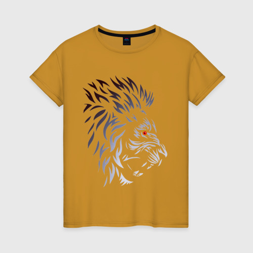 Женская футболка хлопок Знак зодиака Лев, цвет горчичный