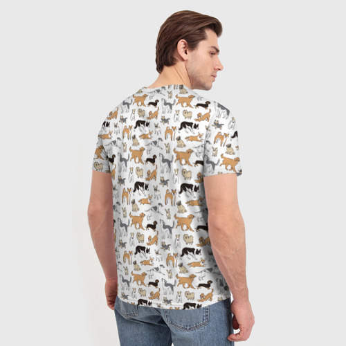 Мужская футболка 3D с принтом Узор собаки много, вид сзади #2