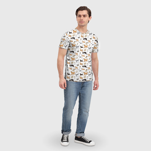 Мужская футболка 3D с принтом Узор собаки много, вид сбоку #3