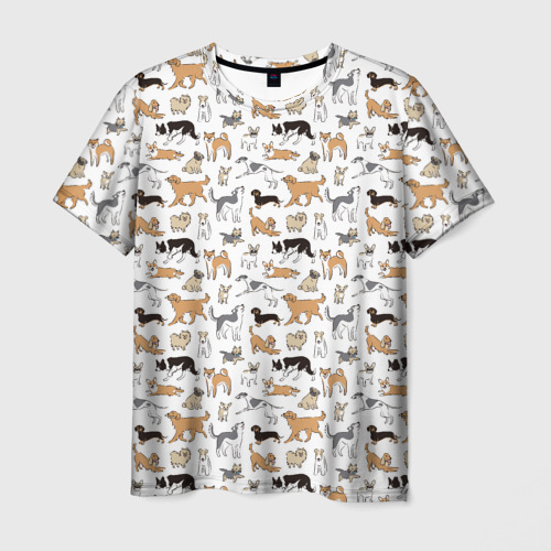 Мужская футболка 3D с принтом Узор собаки много, вид спереди #2