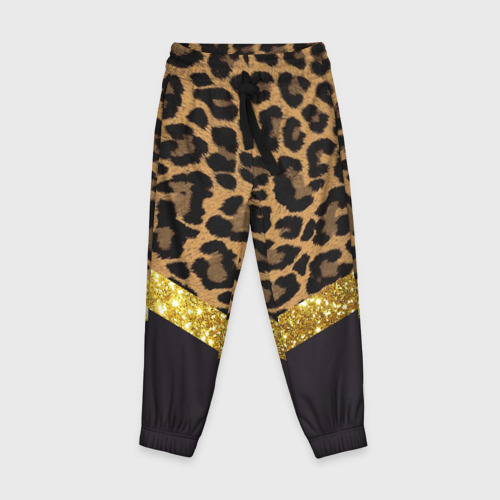 Детские брюки 3D с принтом Леопардовый принт, вид спереди #2