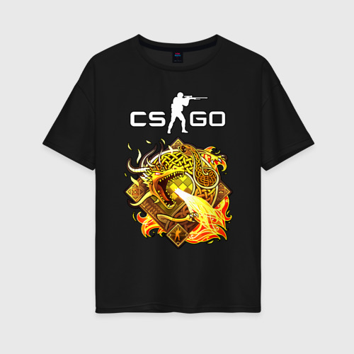 Женская футболка хлопок Oversize с принтом CS GO dragon lore, вид спереди #2