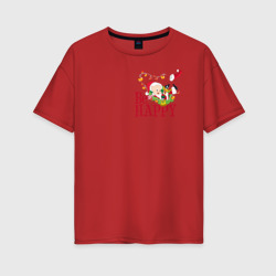 Be happy – Женская футболка хлопок Oversize с принтом купить со скидкой в -16%