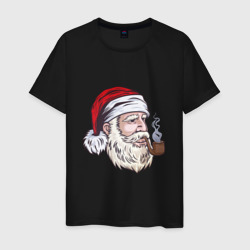 Мужская футболка хлопок Санта курит трубку