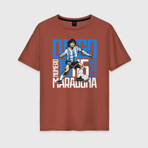 Женская футболка хлопок Oversize 10 Diego Maradona, цвет кирпичный