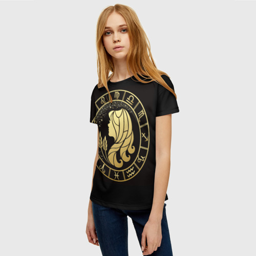 Женская футболка 3D с принтом Дева в золотом стиле, фото на моделе #1