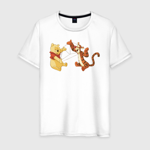 Мужская футболка хлопок Тигра и Винни, цвет белый