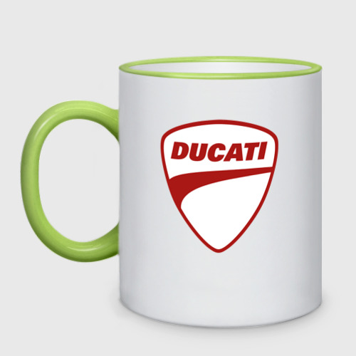 Кружка двухцветная Ducati Logo Дукати Лого, цвет Кант светло-зеленый