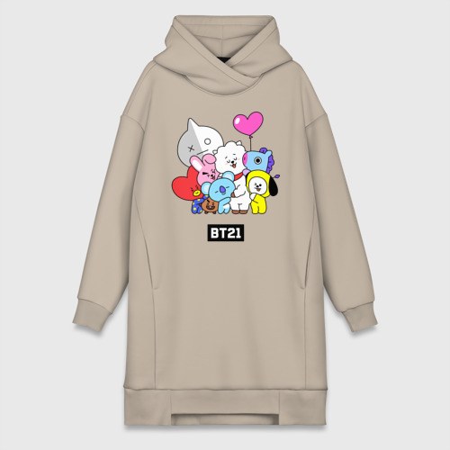 Платье-худи хлопок BT21 chibi, цвет миндальный