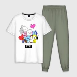 Мужская пижама с белой футболкой хлопок BT21 chibi