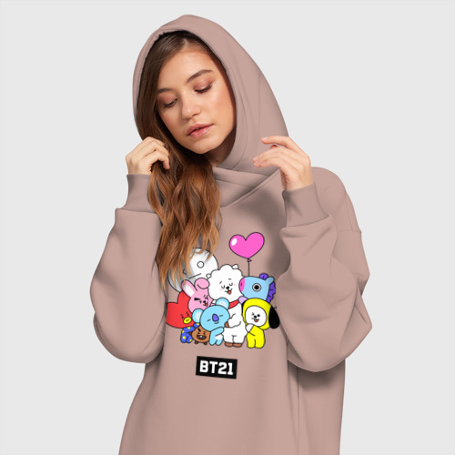 Платье-худи хлопок BT21 chibi, цвет пыльно-розовый - фото 3