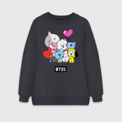 Женский свитшот oversize без начеса хлопок BT21 chibi
