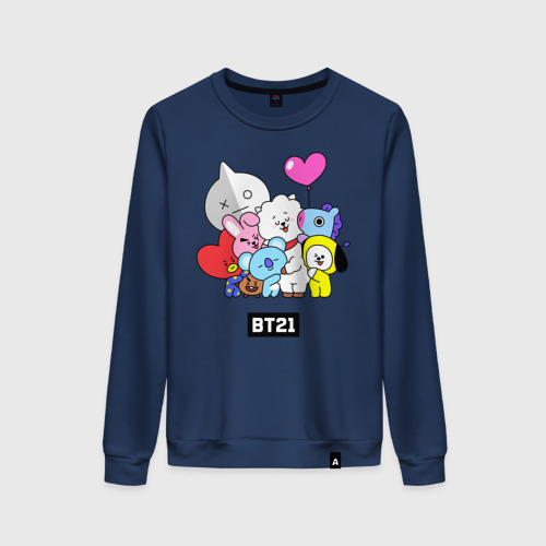 Женский свитшот хлопок BT21 chibi, цвет темно-синий