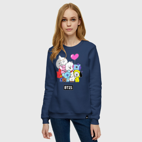 Женский свитшот хлопок BT21 chibi, цвет темно-синий - фото 3