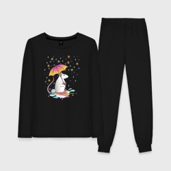 Женская пижама с лонгсливом хлопок Крыса под зонтиком