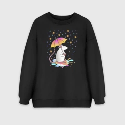 Женский свитшот oversize без начеса хлопок Крыса под зонтиком