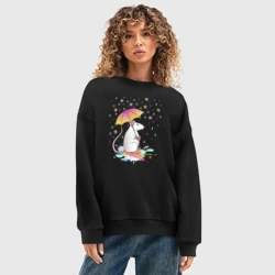 Женский свитшот oversize без начеса хлопок Крыса под зонтиком - фото 2