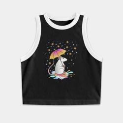 Женская укороченная майка-топ хлопок Крыса под зонтиком