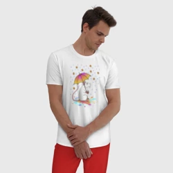 Мужская пижама с белой футболкой хлопок Крыса под зонтиком - фото 2