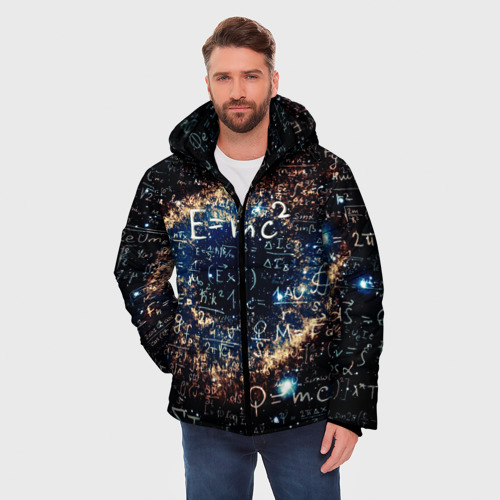 Мужская зимняя куртка 3D с принтом Формула Вселенной, фото на моделе #1