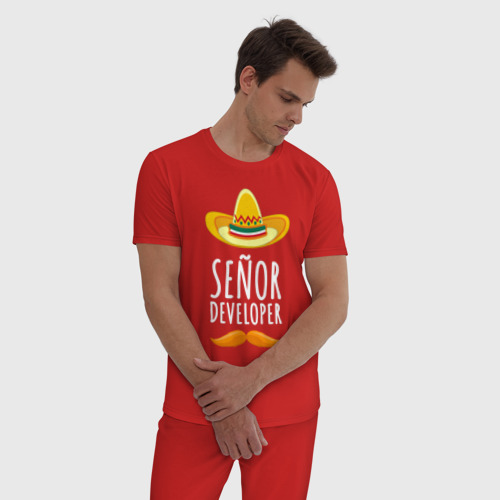 Мужская пижама хлопок Senior Developer, цвет красный - фото 3