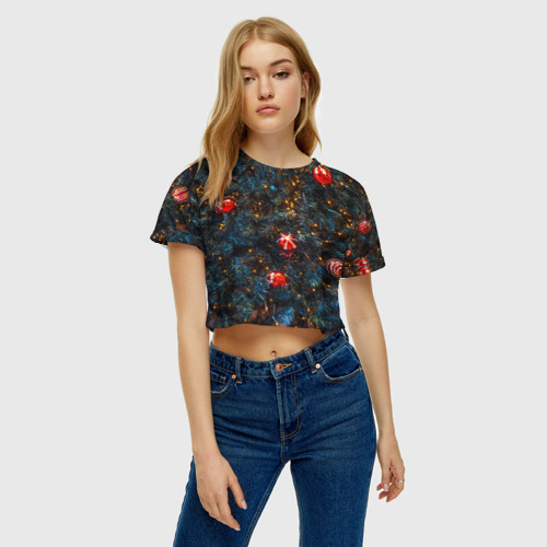 Женская футболка Crop-top 3D Новый Год , цвет 3D печать - фото 3