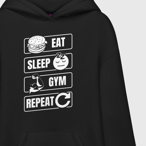 Худи SuperOversize хлопок Eat Sleep Gym Repeat, цвет черный - фото 3