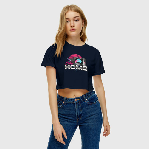 Женская футболка Crop-top 3D Stay Home, цвет 3D печать - фото 3