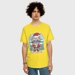 Мужская футболка хлопок Oversize Новогодний енот - фото 2
