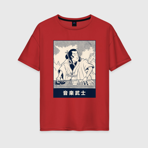 Женская футболка хлопок Oversize Самурай Диджей, цвет красный