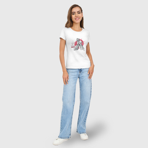 Женская футболка хлопок Slim Катана Самурая, цвет белый - фото 5