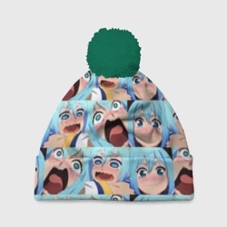 Шапка 3D c помпоном Аква кричит Коносуба паттерн - Aqua Konosuba