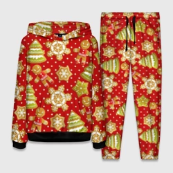Женский костюм с толстовкой 3D С Новым Годом - пряники и елки паттерн