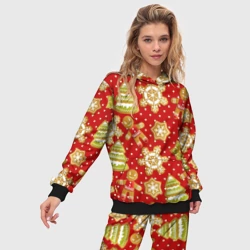 Женский костюм с толстовкой 3D С Новым Годом - пряники и елки паттерн - фото 2