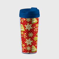 Термокружка-непроливайка С Новым Годом - пряники и елки паттерн