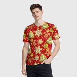 Мужская футболка 3D С Новым Годом - пряники и елки паттерн - фото 2