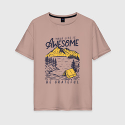 Жизнь потрясающа – Женская футболка хлопок Oversize с принтом купить со скидкой в -16%