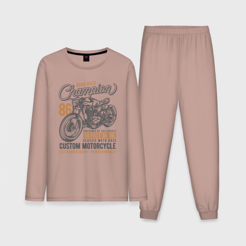 Мужская пижама с лонгсливом хлопок Мотоцикл, цвет пыльно-розовый
