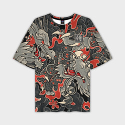 Мужская футболка oversize 3D Самурай Якудза и драконы