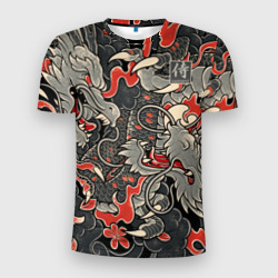 Мужская футболка 3D Slim Самурай Якудза и драконы