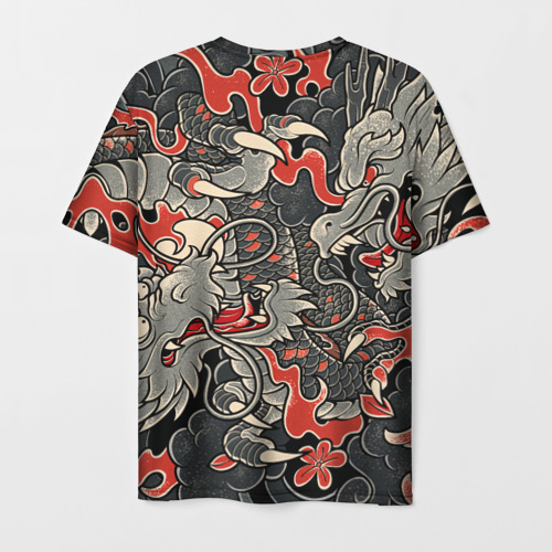 Мужская футболка 3D с принтом Самурай Якудза и драконы, вид сзади #1
