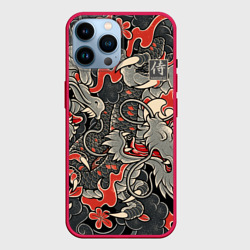 Самурай Якудза и драконы – Чехол для iPhone 14 Pro Max с принтом купить
