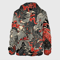 Куртка с принтом Самурай Якудза и драконы для мужчины, вид сзади №1. Цвет основы: белый