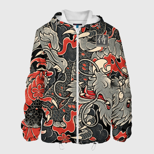 Мужская куртка с принтом Самурай Якудза и драконы, вид спереди №1