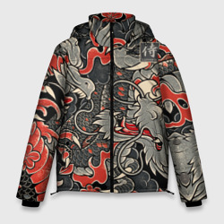 Мужская зимняя куртка 3D Самурай Якудза и драконы