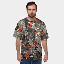 Мужская футболка oversize 3D Самурай Якудза и драконы - фото 2