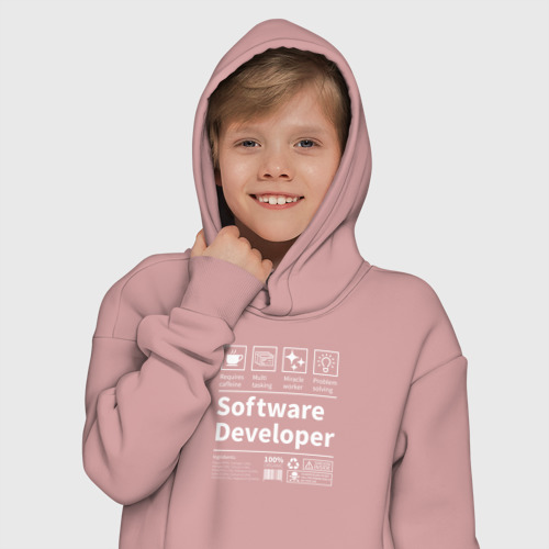 Детское худи Oversize хлопок Software Developer, цвет пыльно-розовый - фото 12