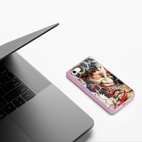 Чехол для iPhone 5/5S матовый Самурай Oni - Yakuza, цвет розовый - фото 5